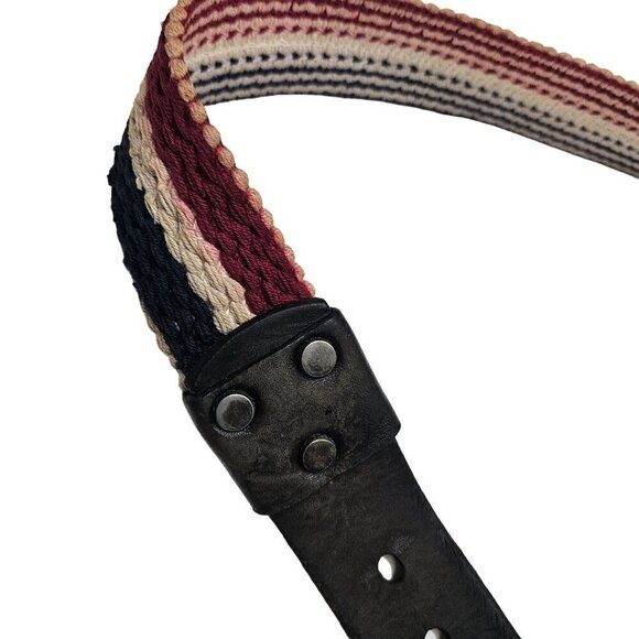 Vintage Leather & Woven Fabric Belt With metal Buckle sz 34 red white blue - Picture 2 of 15